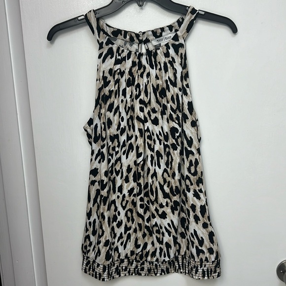 WHBM sleeveless leopard print top, pleated neckline, elastic waistband, Sz M - Picture 2 of 12